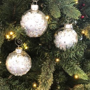 New, Set of 3, Silver Crystal/Bling Shatterproof Christmas Ornaments!